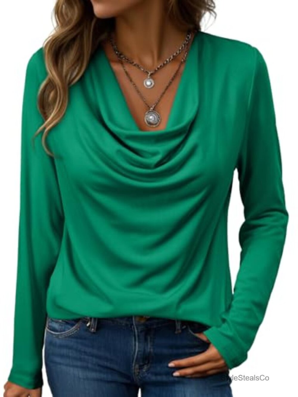 Womens Cowl Neck Long Sleeve Tunic Blouse Business Casual Top